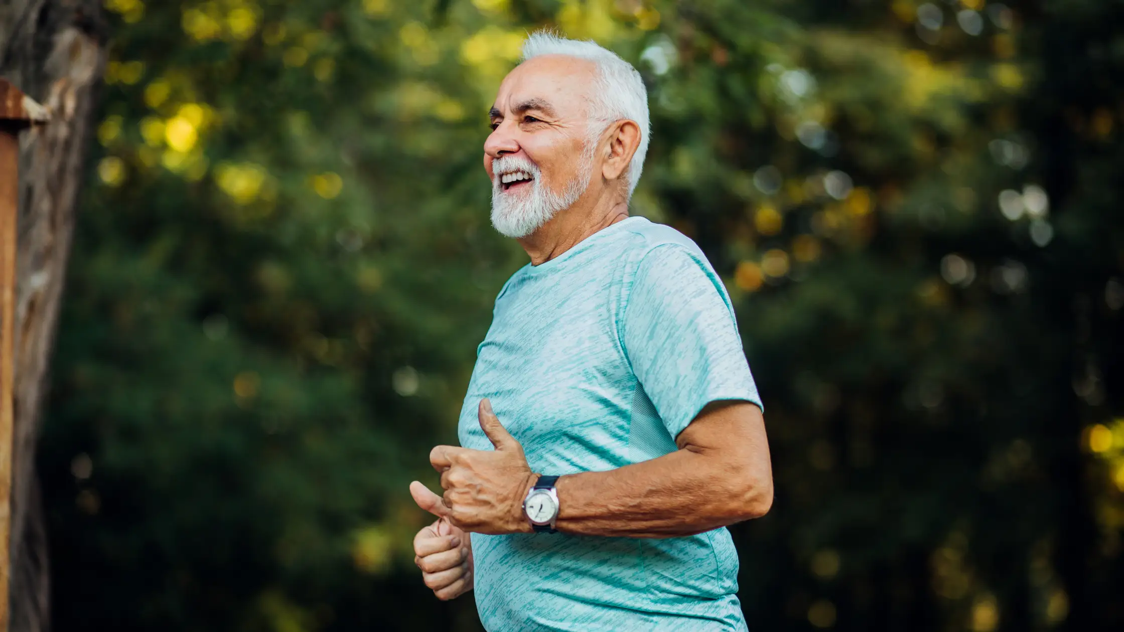 Happy man running outside